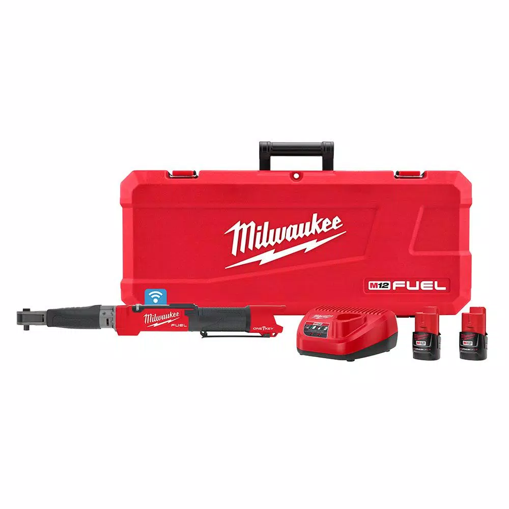 New 🔥 Milwaukee M12 FUEL ONE-KEY 12-Volt Lithium-Ion Brushless Cordless 3/8 In. Digital Torque 🔧 Wrench Kit With Two 2.0 Ah Batteries ⌛